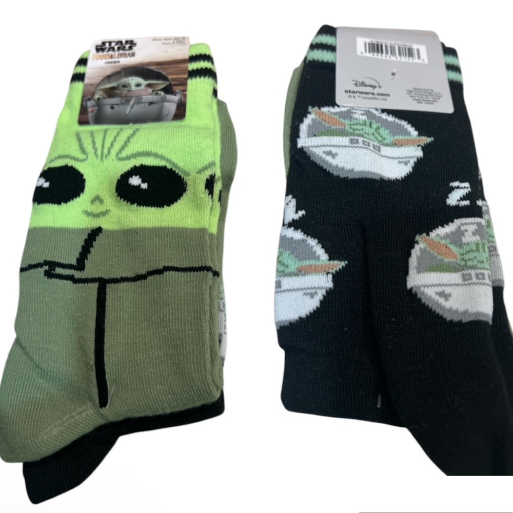 Star Wars Baby Yoda  2 pairs Crew Socks Size  6.5. - 12